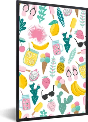Produktbild von MuchoWow® Gerahmtes Poster Sommer - Symbole - Weiß 40x60 cm - Poster mit Schwarzem Bilderrahmen Wandposter Rahmen Foto Bilder - Papierdruck - Wandbilder