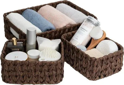 Produktbild von Famanu Nestmanden Set von 3 - Große und kleine Rattan Aufbewahrungskörbe - Wasserfest - Braun