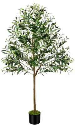 Productafbeelding van Unyqoos® Kunstolijfboom, 150 cm – grote, realistische kunstplant voor binnen en buiten, met levensechte bladeren en olijven, weerbestendig