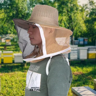 Obrázek produktu pro Outdoor Beekeeper Cowboy Hat Breathable Fireproof Beekeeping Veil Cap Face Head Protector