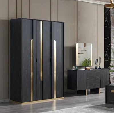 Immagine prodotto di cameretta 2 pezzi armadio + cassettiera stile moderno nero