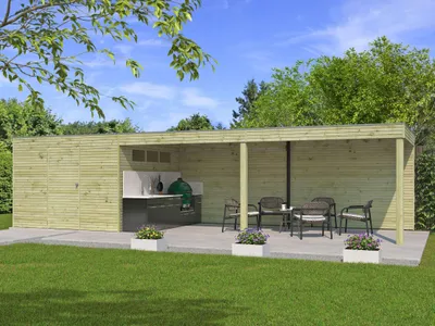 Produktbild von Gartenhaus Modell QB-Line 9,00 m² + 600 cm Anbau
