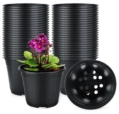 Imagen del producto de Omgoods - Macetas de plástico, 15 cm - 100 unidades - Resistentes al frío - Macetas para interior/exterior - Adecuadas para verduras/plantas - Perfectas para balcones/terrazas - Macetas