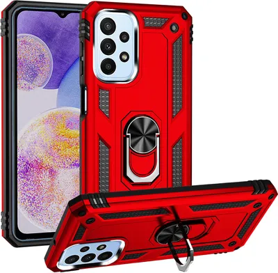 Produktbild von Galaxy A23 Hülle, Dual Layer Robust Militäre Schutzhülle mit Ringhalterung Ständer für Samsung Galaxy A23 Rot