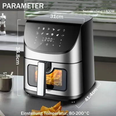 Zdjęcie produktu dla Fritownica bezolejowa - Inteligentna fritownica bezolejowa - 9 litrów - 1800 W - 12 programów - Okienko umożliwiające podgląd - Sterowanie dotykowe LED - Czarna