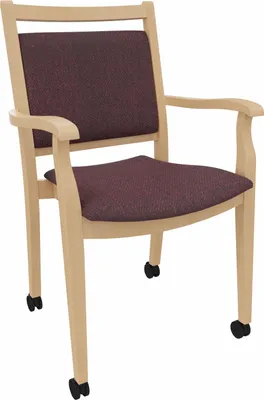 Produktbild von Pflegestuhl André mit Armlehnen und Rollen – Ideal für Senioren im Altenheim oder Zuhause – Massivholz stabil und Pflegeleicht.Stoffbezug:Stoff Kariba Bordeaux,Sitzhöhe:47cm