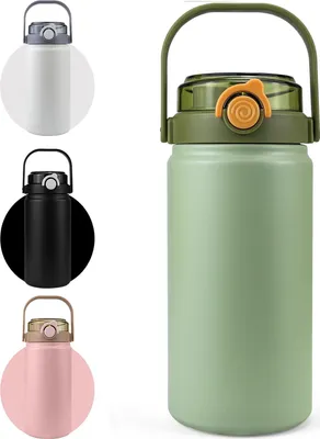 Produktbild von Thermal Mug Coffee Mug to Go 1200 ml Travel Mug with Straw Green Stainless Steel Thermal Mug with Handle Coffee To Go Mug Leak-Proof Insulated Mug Thermal Travel Mug for On the Go