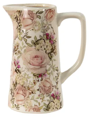 Image de Clayre & Eef Pichet décoratif 2100 ml Fleurs en céramique rose