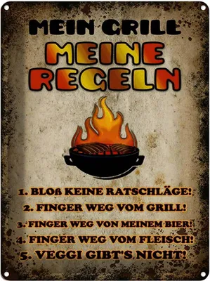 Produktbild von vianmo Blechschild 40x30 cm Mein Grill meine Regeln Fleisch Spruch Zitat