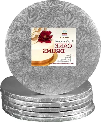 Productafbeelding van Ronde Cake Boards - Taart Drums - Taarten Presenteren - Stevige Kartonnen Basis - 10 Inch Set van 6 - Zilver