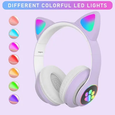 Produktbild von Bluetooth Kopfhörer, Kabellose Kopfhörer, Katze Kinderkopfhörer, Faltbare Stereo Kopfhörer, LED RGB Licht, mit Mikrofon