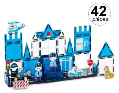 Image de 1001Jouets Jeu de Construction Magnétique - Véhicules et Éléments de Police - 42 Pièces