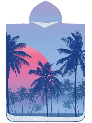 Produktbild von Badeponcho Bademantel mit Sonnenausgang Muster Damen Herren 145x80 cm Badetuch mit Kapuze Surf Poncho Mikrofaser Kuschelig Schnelltrocken