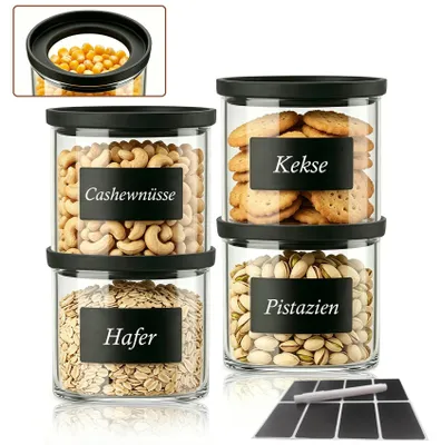Produktbild von Vorratbehälter – 600 ml – Glas – Set mit 4 Stück – Mit Deckel