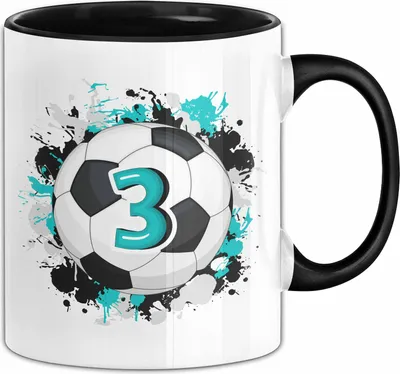 Produktbild von 3. Geburtstag Geschenk Tasse Becher Jungs Fußball Geburtstagsgeschenk  (Schwarz)