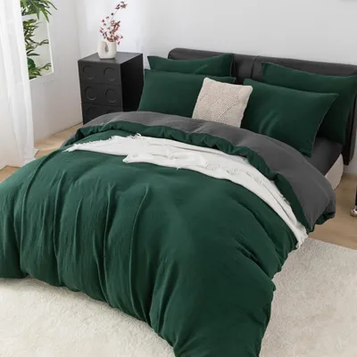 Immagine prodotto di Set di lenzuola 155x220 cm, verde scuro, grigio, 100% cotone mussola, 3 pezzi, con cerniera