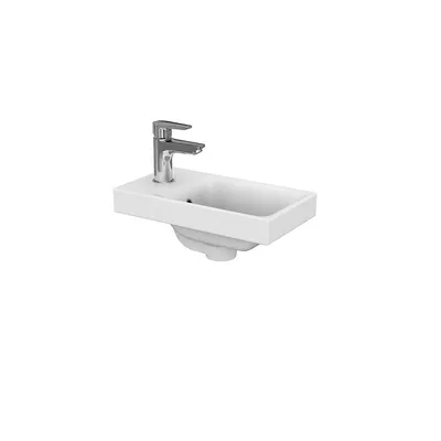Zdjęcie produktu dla Umywalka ceramiczna Moduo 40 cm do mebli łazienkowych - nowoczesne rozwiązanie, biała, głębokość 22 cm, centralny otwór na armaturę.