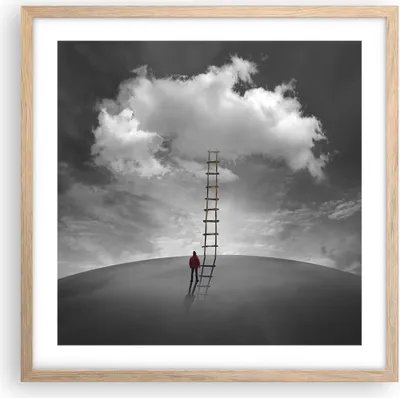 Produktbild von Gerahmtes Poster - Rahmen in heller Eiche - Symbol Leiter Himmel - 50x50 cm - Wand Bild - Wanddeko - Wandbilder - Kunstposter - Wandposter - Bilderrahmen - Bilder - Kunstdruck - P2NAC50x50-4900