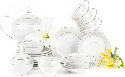 Obrázek produktu pro Čajový servis Konsimo pro 6 osob (15 dílů) "SCANIA", bílý, porcelán, elegantní, 200 ml / 15 cm / 21 cm / 1,5 l / 200 ml / 200 ml