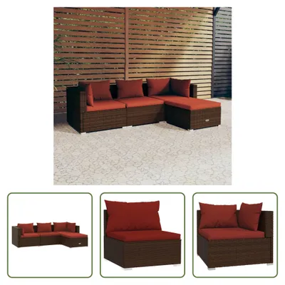 Produktbild von The Living Store 4-tlg. Garten-Lounge-Set mit Auflagen Poly Rattan Braun