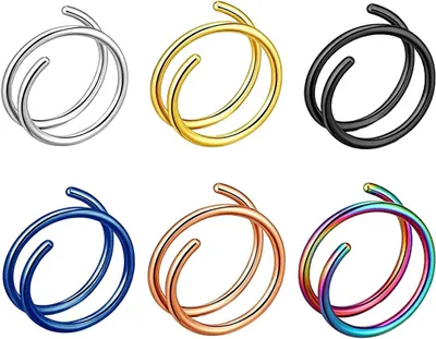 Imagen del producto de Anillo doble con detalle en espiral, tamaño estándar, para mujeres y hombres, joya para la nariz
