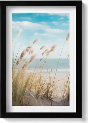 Produktbild von Landschaft von Gras Strand und Meer Boho-Stil– Wandbild mit Rahmen – Gerahmtes Bild  – Wanddekoration – 20x30 cm – Schwarz