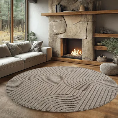 Zdjęcie produktu dla Ayyildiz | Okrągły Dywan Nowoczesny Helix - 200 cm x 200 cm - Beżowy - Geometryczny - Miękki i Elegancki