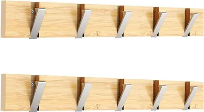 Produktbild von Wandmontage Garderobe - Robustes Kleiderregal - 5 Haken - Silberfarben - Bamboohaken