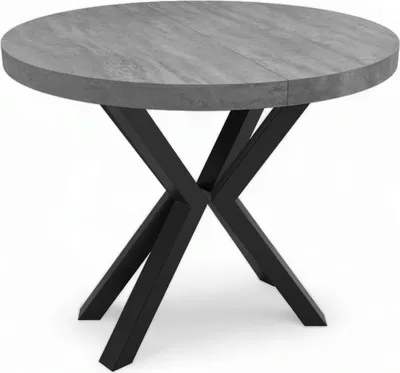 Produktbild von Runder Tisch METAL Beine Schwarz X Bright Concrete Ø90 ausziehbar auf 190 cm
