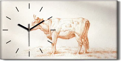 Produktbild von Küchenuhr Bürouhr Leinwand Uhr Geräuschlos 60x30 Zeichnung Tier Kuh Kunst - schwarze Hände