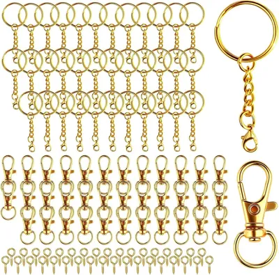 Productafbeelding van Sleutelringen set - Knutselringen - Sieraden maken - 35x ring met ketting - 105 stuks - Goud