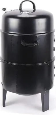 Image de Gril à charbon de bois et fumoir - Four à barbecue rond - 2 niveaux - Diamètre 40 cm - Hauteur 84 cm - En fer - Noir