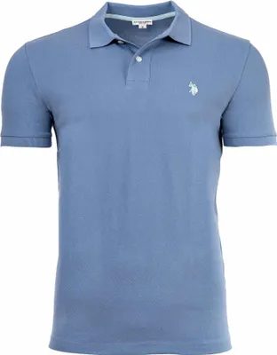 Zdjęcie produktu dla Koszulka polo męska U.S. POLO ASSN. – pikowana dzianina carded, haftowane logo, bawełna, niebieska, rozmiar XL