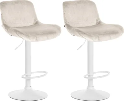 Produktbild von CLP 2er Set Barhocker Solon Weiß höhenverstellbar und drehbar mit Rückenlehne creme Material Samt