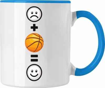Produktbild von Trendation - Basketball Tasse Geschenk für Basketball-Spieler Geburtstag Lustige Geschenkidee :( + Basketball = :) (Blau)