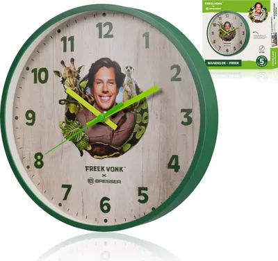 Produktbild von Freek Vonk Wanduhr Kinder 25cm geräuschlos Quarzuhrwerk große Zahlen robustes Kunststoffgehäuse Tiermotive leise Uhr fürs Kinderzimmer