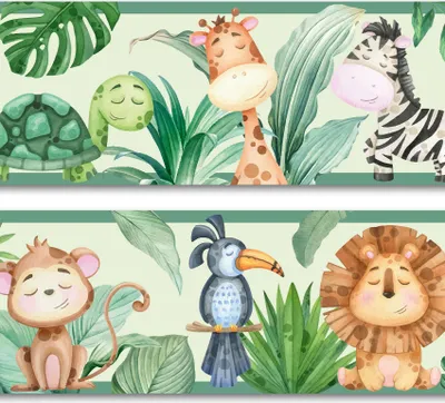 Produktbild von Wandtattoo Bordüre Dschungel Kinderzimmer Wohnzimmer Küche Esszimmer Aufkleber Folie