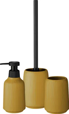 Immagine prodotto di Accessori da bagno KADAX, set da bagno in ceramica, dispenser di sapone, bicchiere da bagno, scopino, set di 3 accessori da bagno, giallo