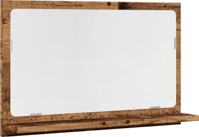 A mirror with a shelf attached, presented against a white background.