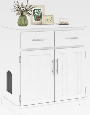 Produktbild von 3 in 1 Katzenschrank für Katzentoilette, Haustierhaus aus Holz mit 2 Schubladen, Doppeltüren & Seiteneingang, Katzenkommode für Innenbereich, für kleine und mittlere Haustiere, weiß