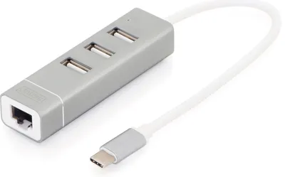 Produktbild von DIGITUS USB-C-Hub 3-Port 2.0->3xA2.0 integr. Kabel weiß