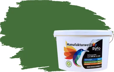 Produktbild von RyFo Colors Bunte Wandfarbe Manufakturweiß Powergrün 10l - weitere Grau Farbtöne und Größen erhältlich, Deckkraft Klasse 1, Nassabrieb Klasse 1