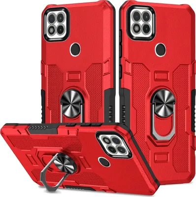Immagine prodotto di Custodia Redmi 9C, resistente custodia a doppio strato con supporto ad anello e supporto per Xiaomi Redmi 9C rosso