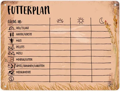 Produktbild von Metallschild XL mit Futterplan für Pferde Motiv Schild Blechschild