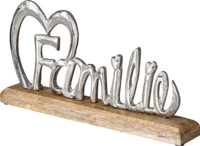 Familie Schriftzug Silber L30cm Metall Mango Holz Aufsteller Buchstaben Deko