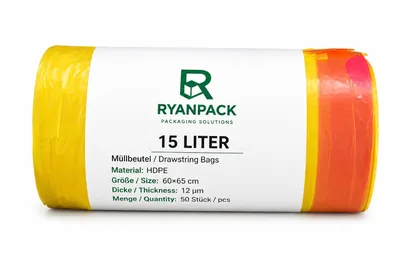 Image de Sacs poubelle RyanPack en PEHD avec cordon de serrage – Résistants à la déchirure et solides – 60 x 65 cm – 12 µ – Jaunes – 50 pièces, Image générée par une IA