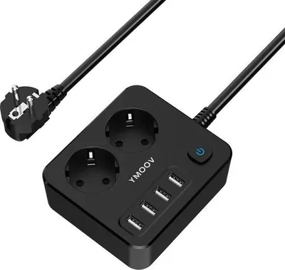 Obrázok produktu pre 6-v-1 predlžovací rozbočovač s USB a vypínačom, 4000 W, čierny