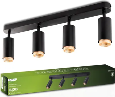 Produktbild von LUMILED Deckenstrahler Deckenspot, 4-flammige  Deckenleuchte, 360° dreh- und  90° schwenkbarer Spot , Spotlampe für Decke, 4x GU10 Fassung max.12 W 230V, Downlight Matt Schwarz mit Gold Farbe