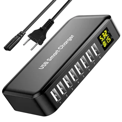 Produktbild von USB Ladegerät, USB Ladestation, 40W 8A 8-Port Ladestation, mit LCD-Display, für iPhone/ Huawei/ Xiaomi/ Samsung/ OPPO/ VIVO