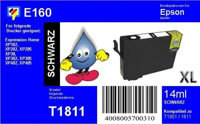 Produktbild von Dr. Inkjet Ersatzpatrone - schwarz - mit 14ml Inhalt ersetzt T1811XL